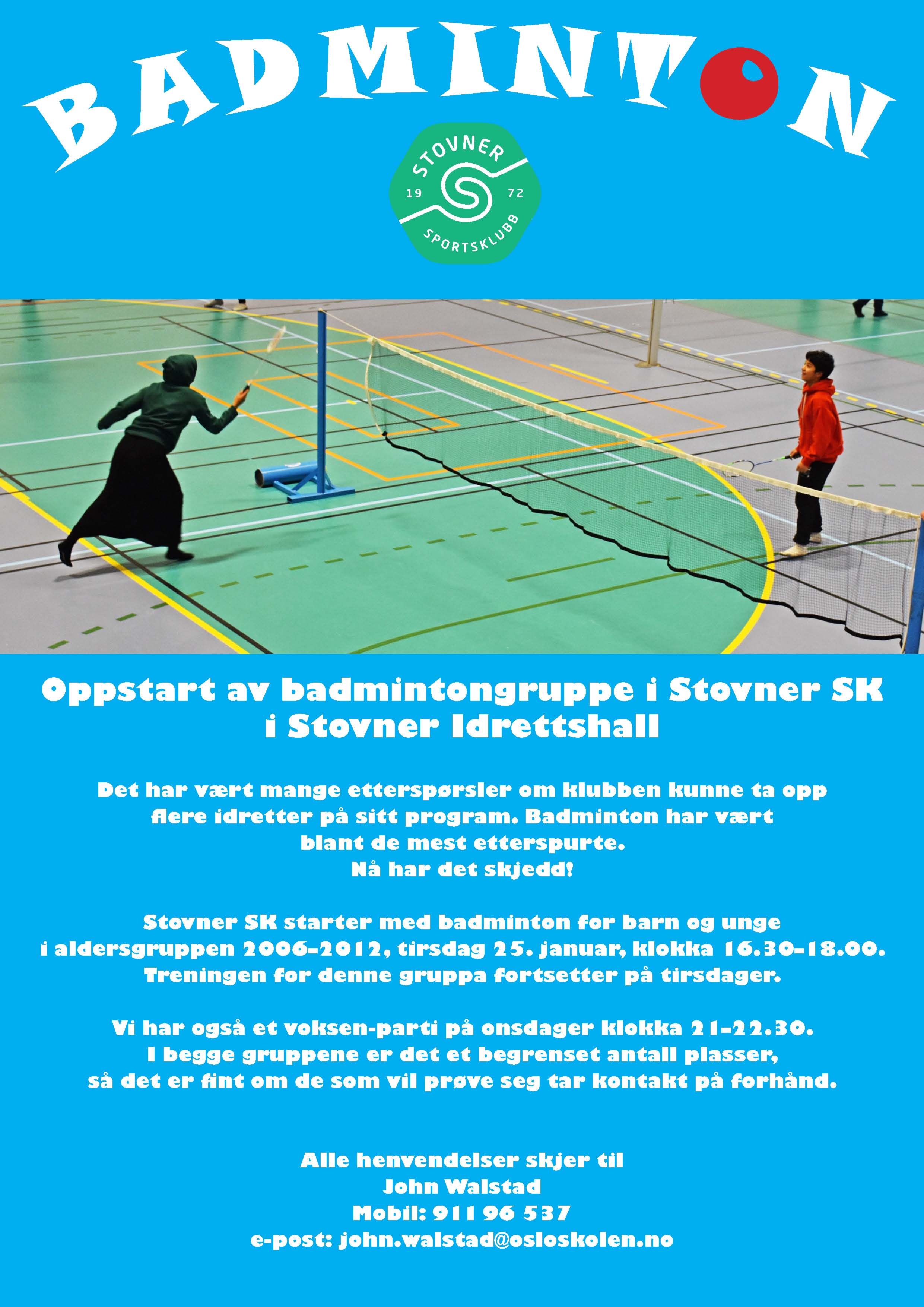 Vi starter prøveprosjekt BADMINTON